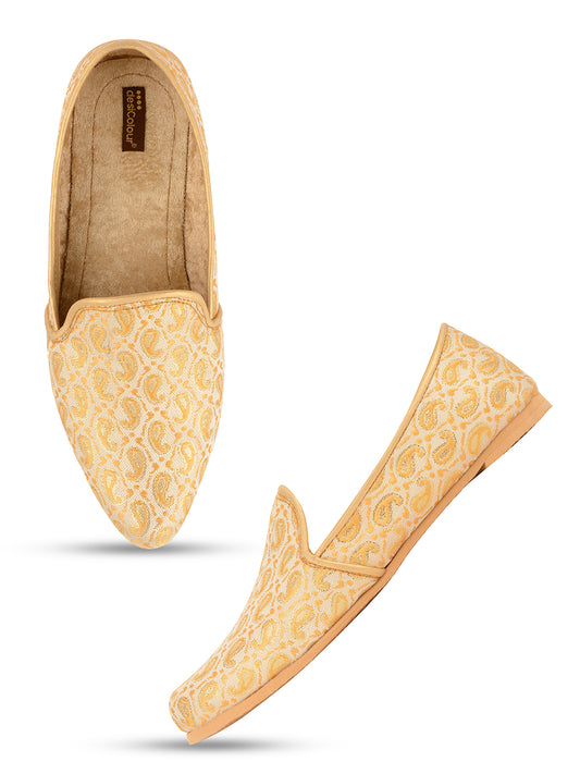 DESI COLOUR Mens Gold Ethnic Footwear/Punjabi Jutti