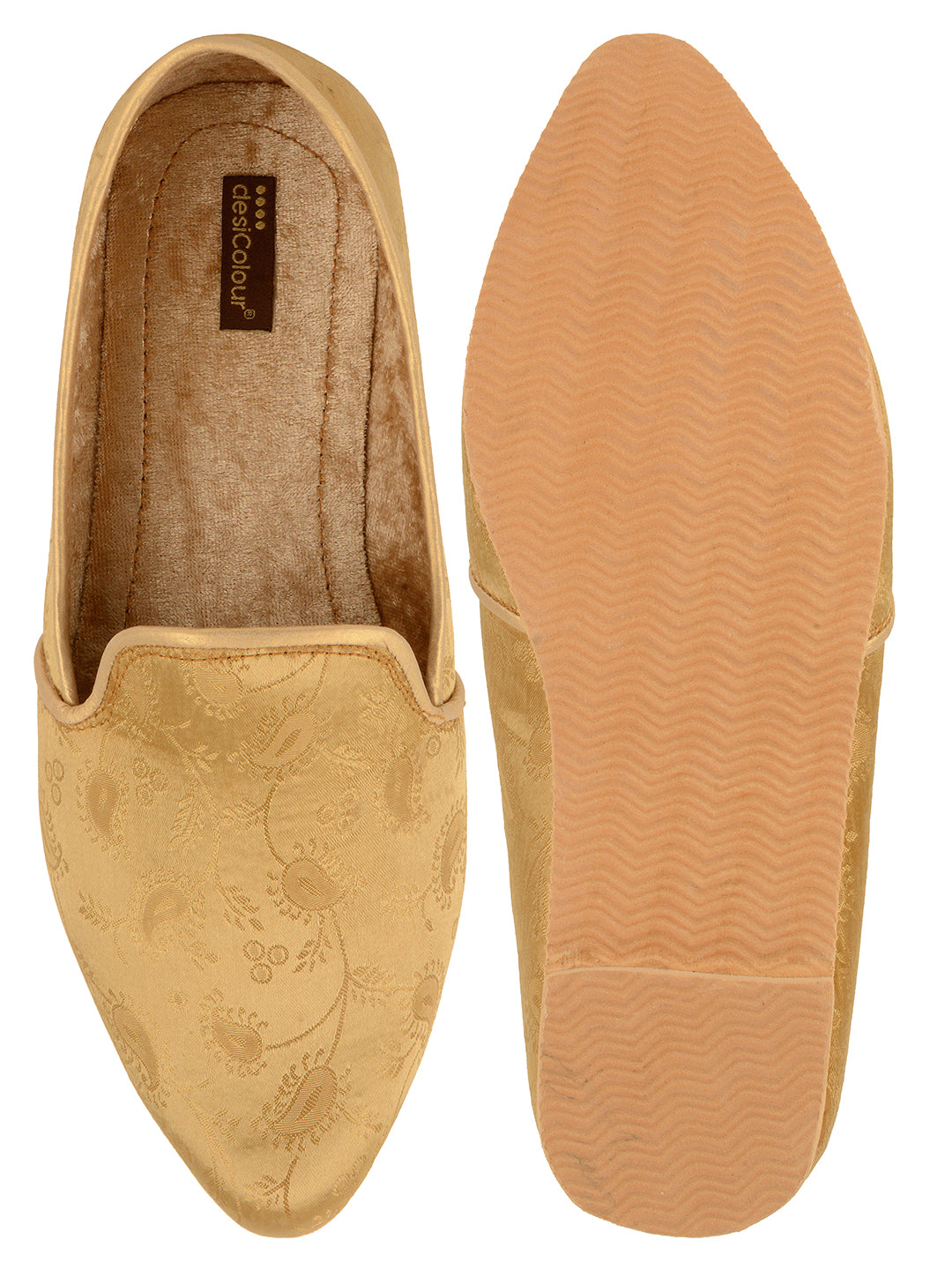 DESI COLOUR Mens Gold Ethnic Footwear/Punjabi Jutti