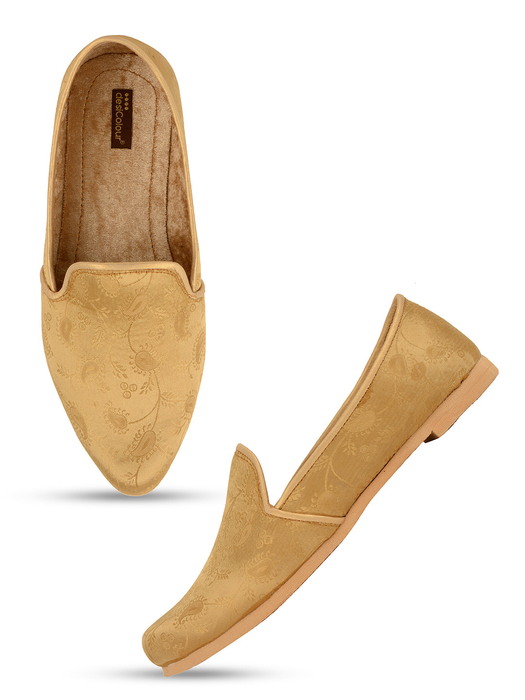 DESI COLOUR Mens Gold Ethnic Footwear/Punjabi Jutti