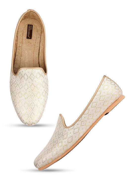 DESI COLOUR Mens Gold Ethnic Footwear/Punjabi Jutti