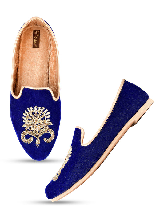 DESI COLOUR Mens Blue Ethnic Footwear/Punjabi Jutti