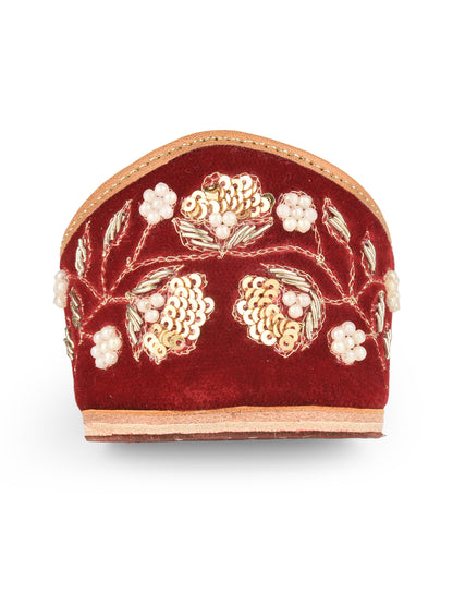 Red Bridal Velvet Leather Jutti with Dabka & Pearl Work for Women