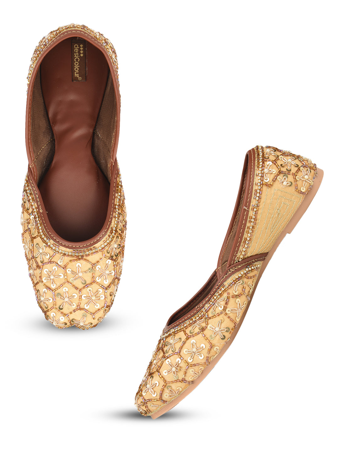 Gold Dabka Embroidered Cushioned Jutti for Women