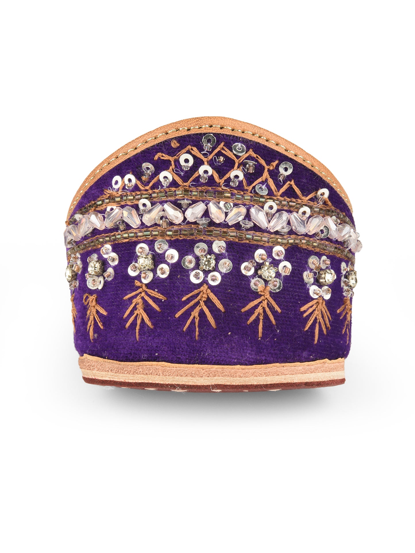 Purple Leather Bridal Mojari with Stone & Sequin Work for Women