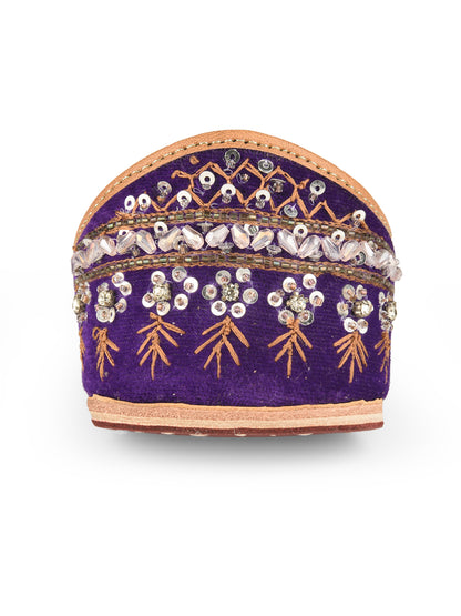 Purple Leather Bridal Mojari with Stone & Sequin Work for Women