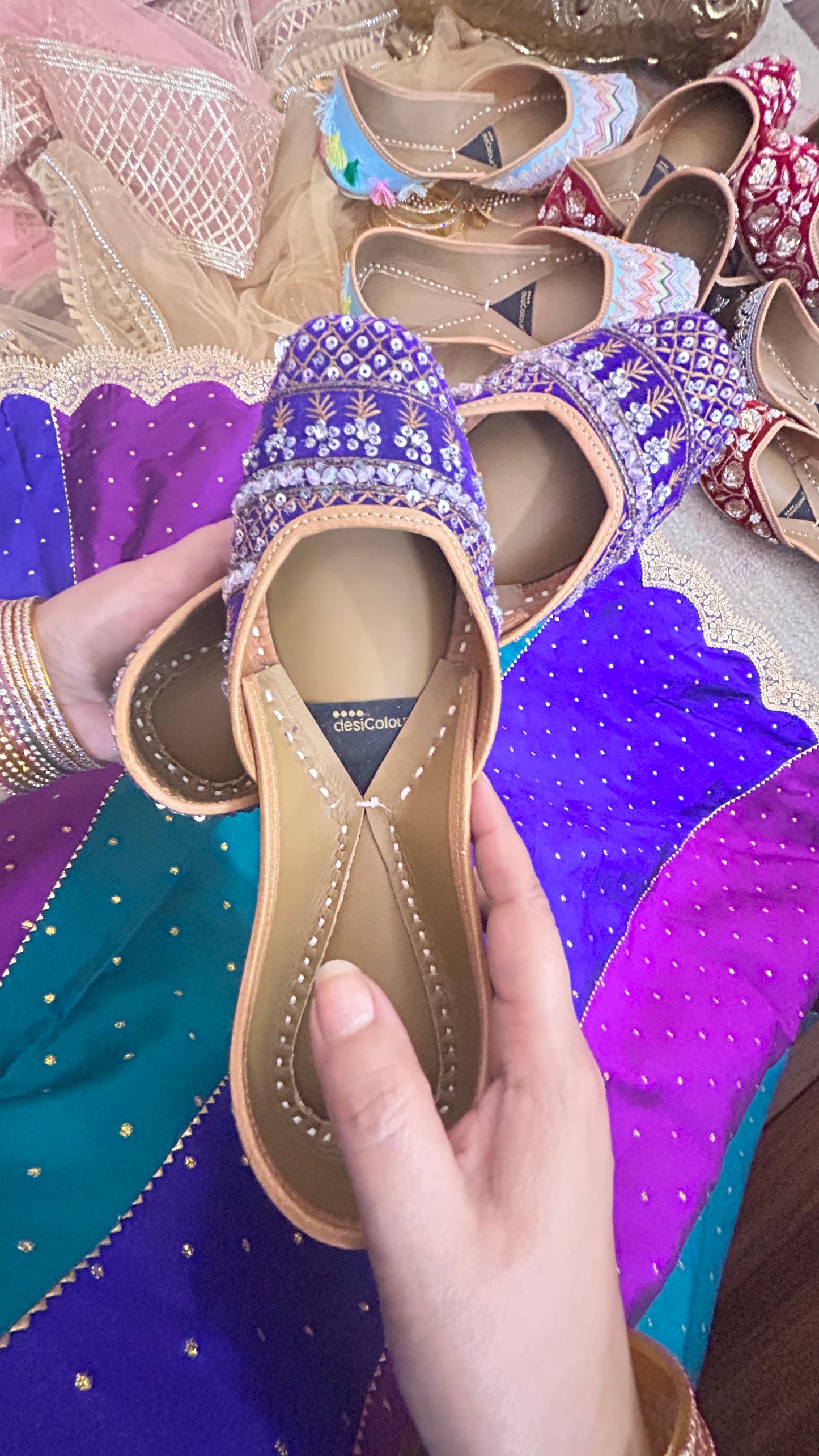 Purple Leather Bridal Mojari with Stone & Sequin Work for Women