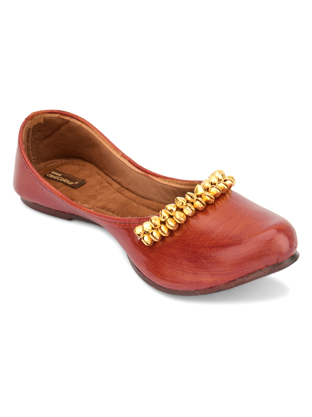 DESI COLOUR Women Brown Embellished Ethnic Comfy Punjabi Jutti