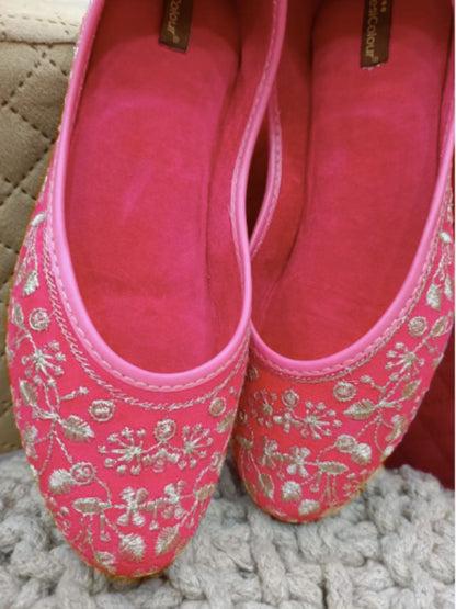 Pink Self Embroidered Designer Jutti for Women