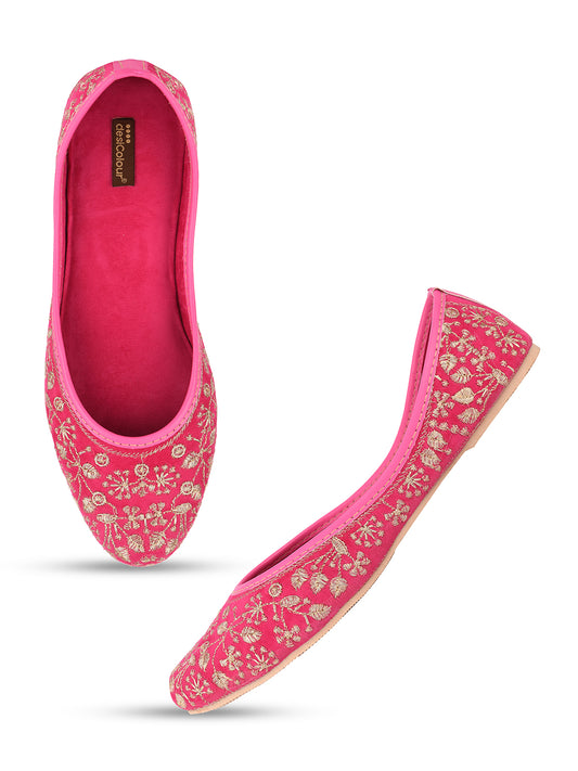 DESI COLOUR Women Pink Ethnic Punjabi Jutti
