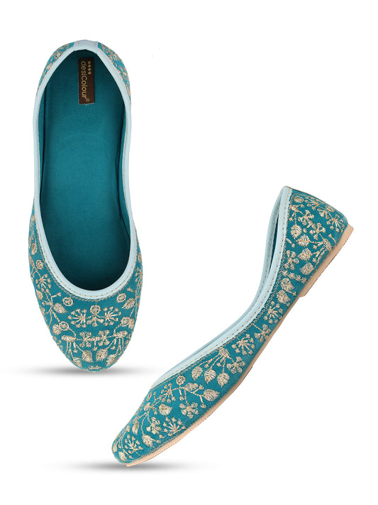 DESI COLOUR Women Green Ethnic Punjabi Jutti