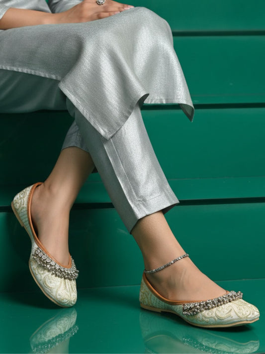 White Comfort Jutti with Ghungroo Detail & Subtle Embroidery for Women