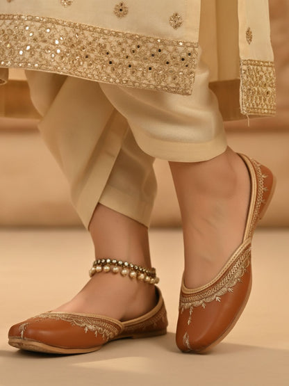 Tan Brown Everyday Embroidered Ethnic Jutti for Women