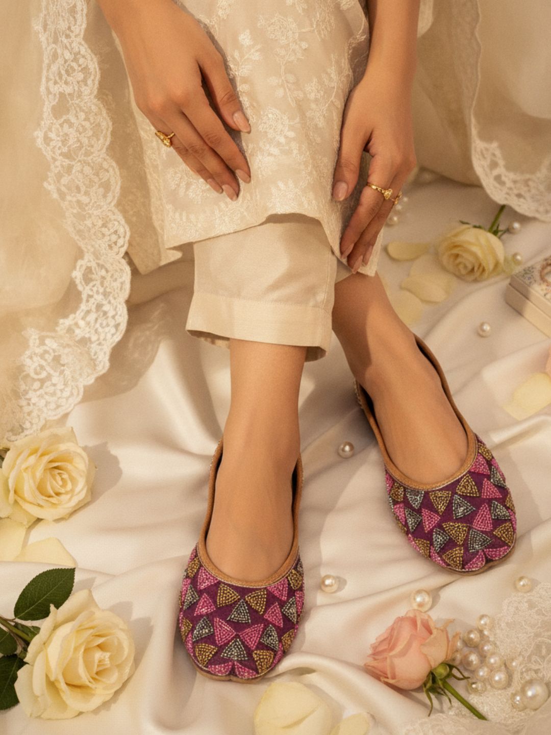 Purple Embroidered Mojaris for Women with Gold & Silver Detailing