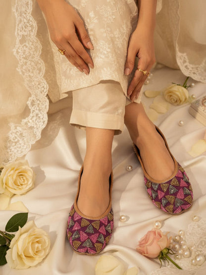 Purple Embroidered Mojaris for Women with Gold & Silver Detailing