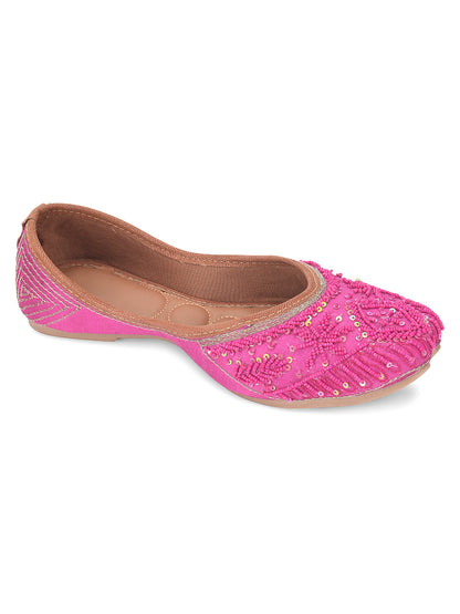 Pink Pearl Embroidered Cushioned Jutti for Women