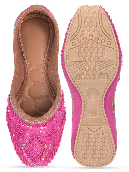 Pink Pearl Embroidered Cushioned Jutti for Women