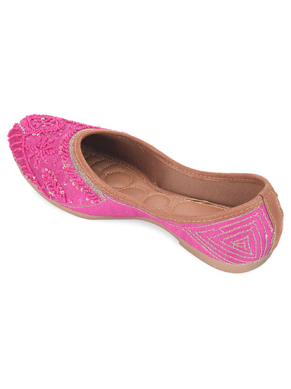 Pink Pearl Embroidered Cushioned Jutti for Women