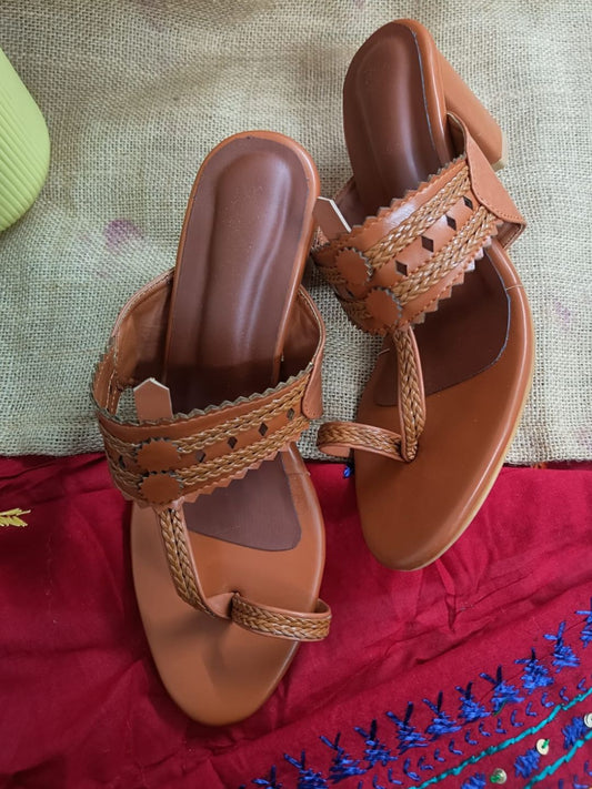 Kohlapuri Tan Heels for Women