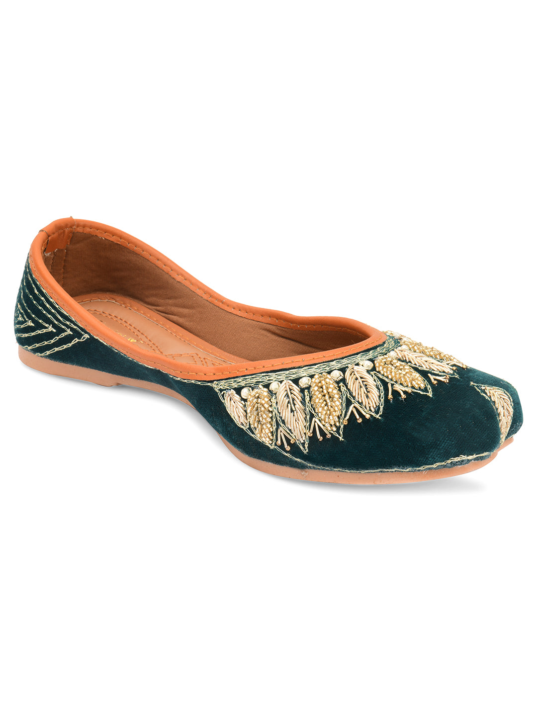 DESI COLOUR Women Green Ethnic Punjabi Jutti