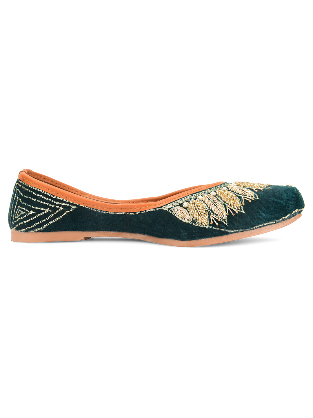 DESI COLOUR Women Green Ethnic Punjabi Jutti