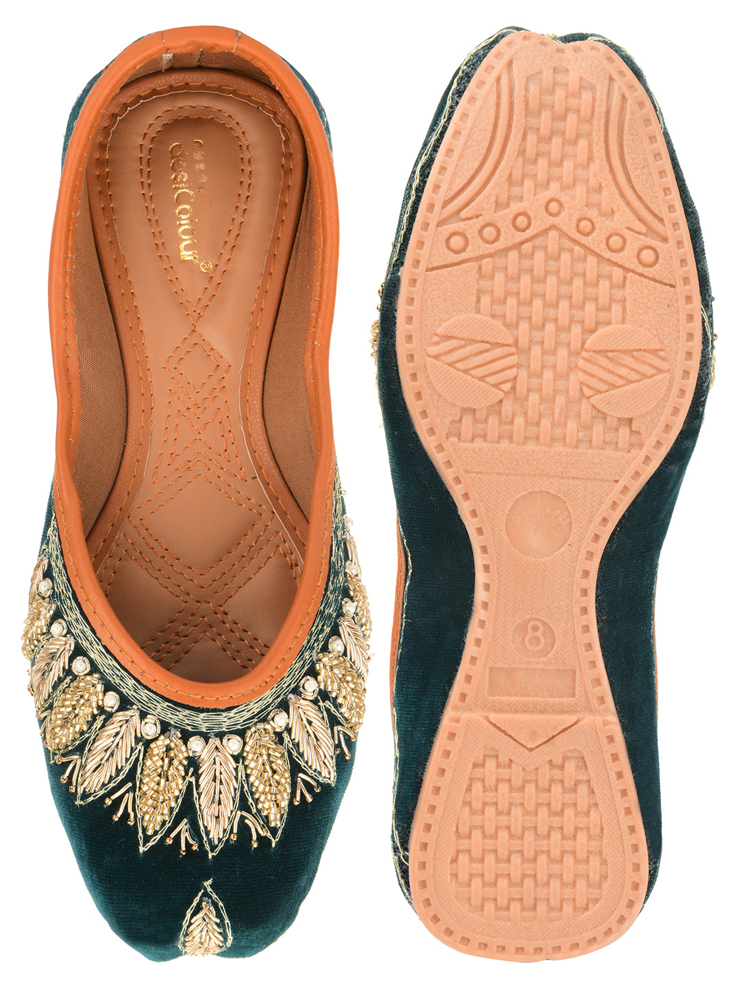 DESI COLOUR Women Green Ethnic Punjabi Jutti
