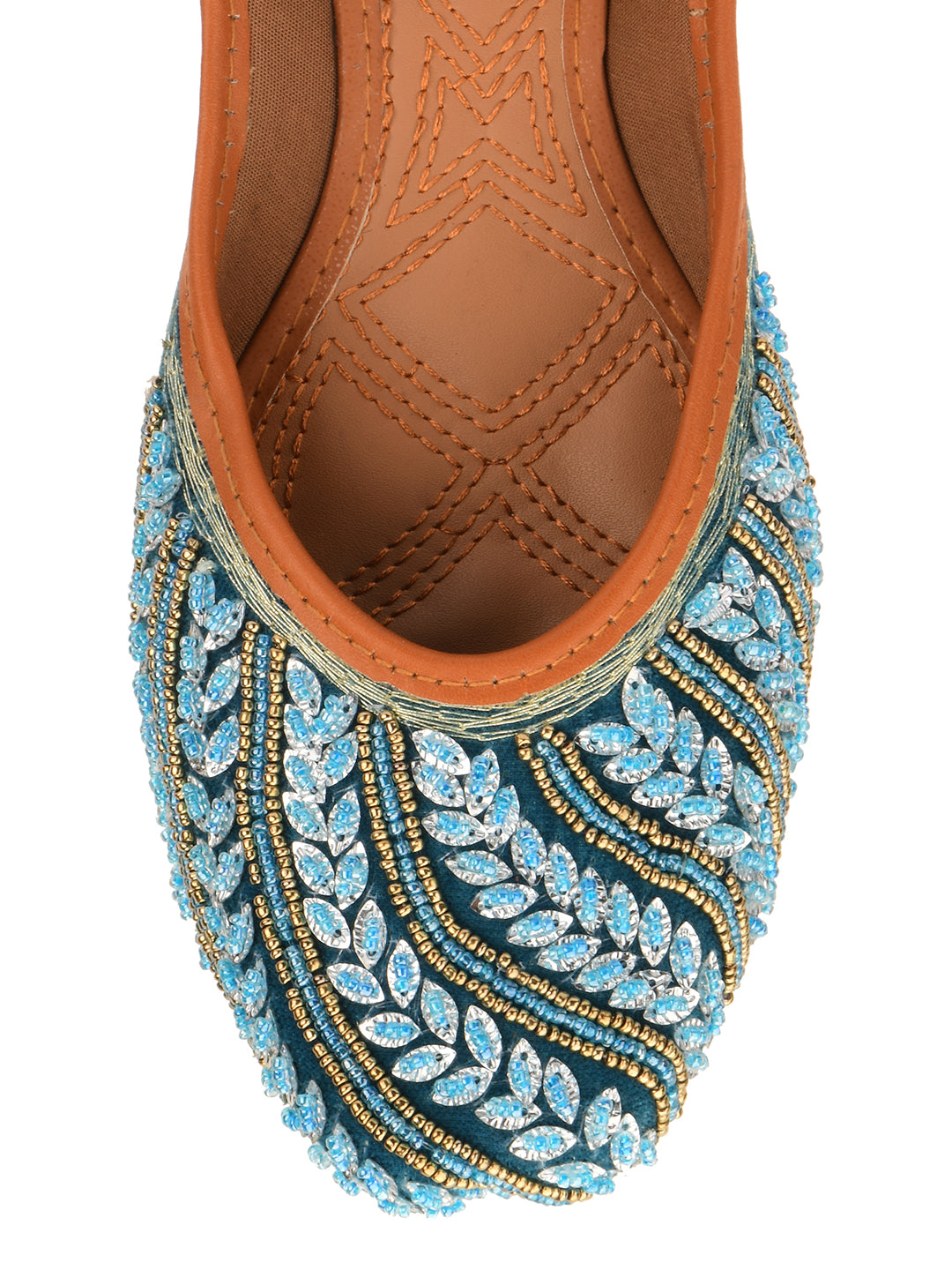 DESI COLOUR Women Teal Ethnic Punjabi Jutti