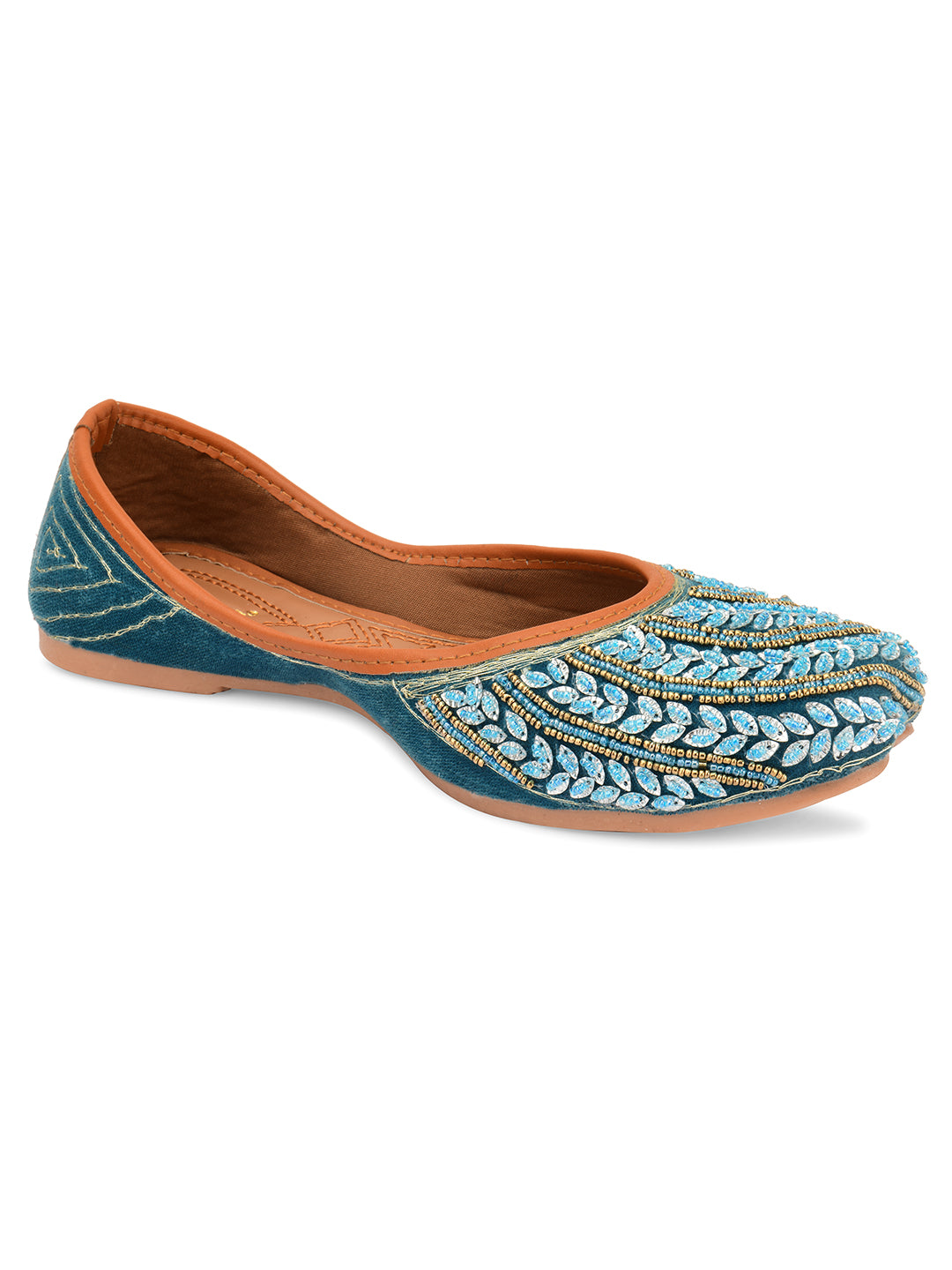 DESI COLOUR Women Teal Ethnic Punjabi Jutti