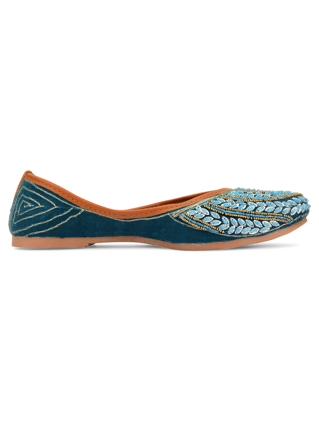 DESI COLOUR Women Teal Ethnic Punjabi Jutti