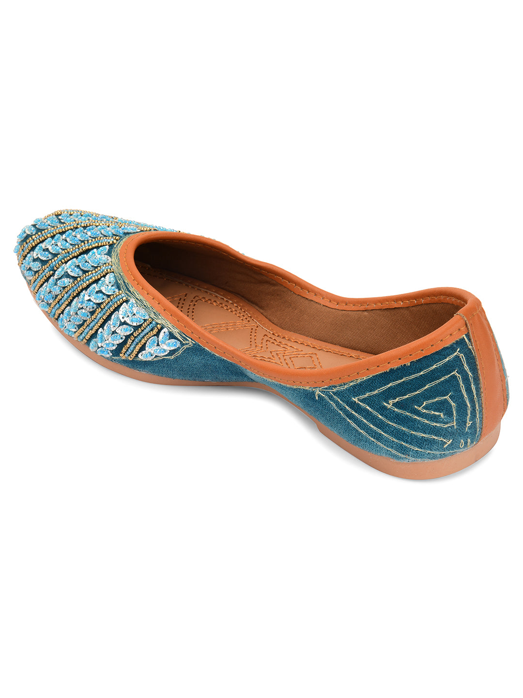 DESI COLOUR Women Teal Ethnic Punjabi Jutti