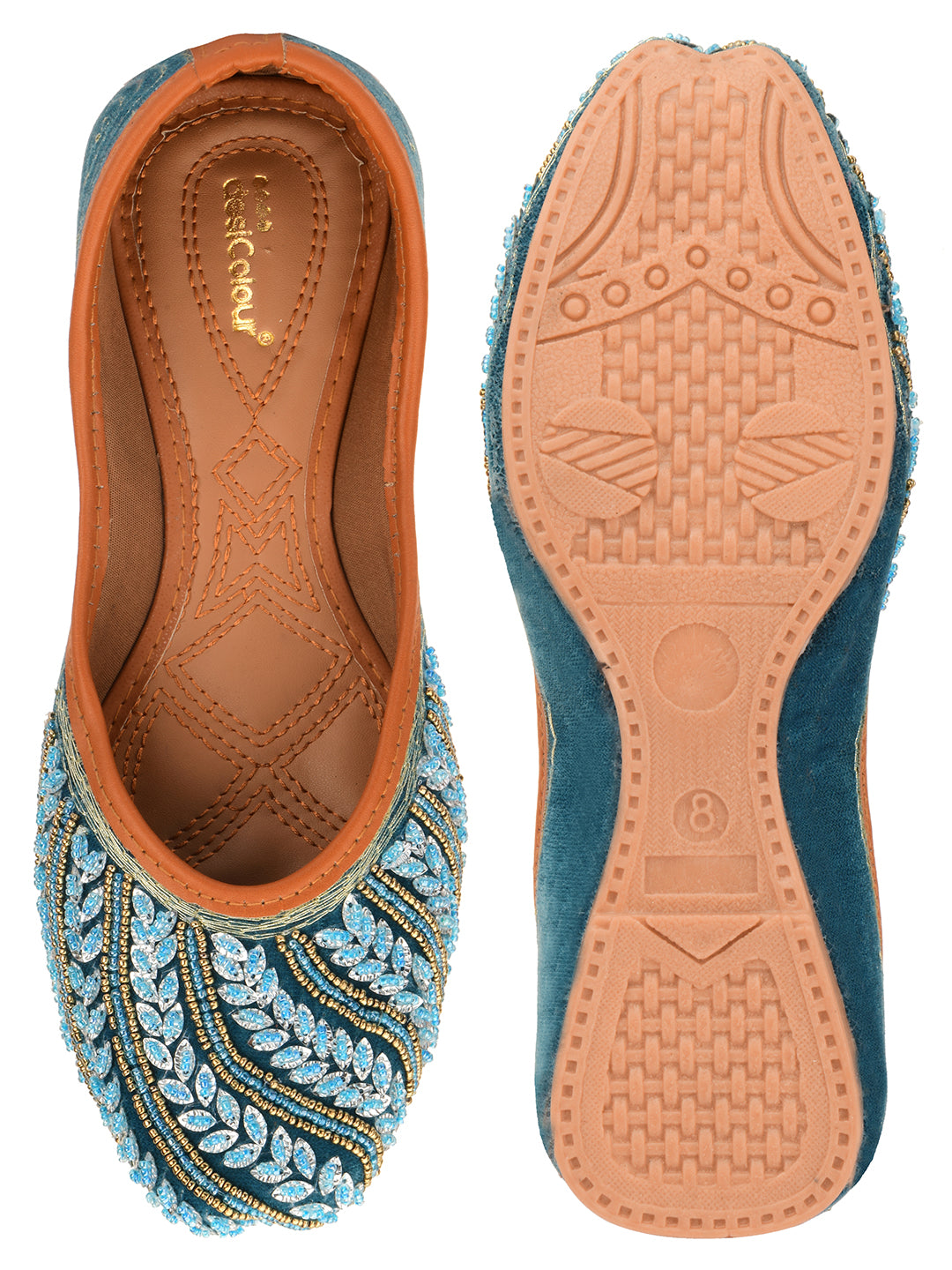 DESI COLOUR Women Teal Ethnic Punjabi Jutti