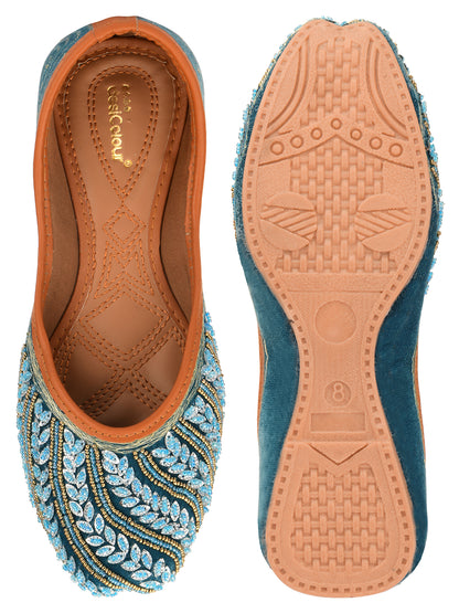 DESI COLOUR Women Teal Ethnic Punjabi Jutti