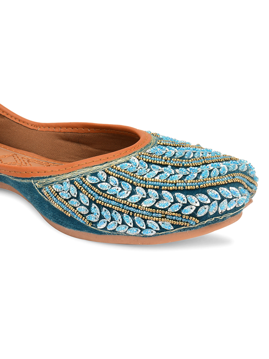 DESI COLOUR Women Teal Ethnic Punjabi Jutti