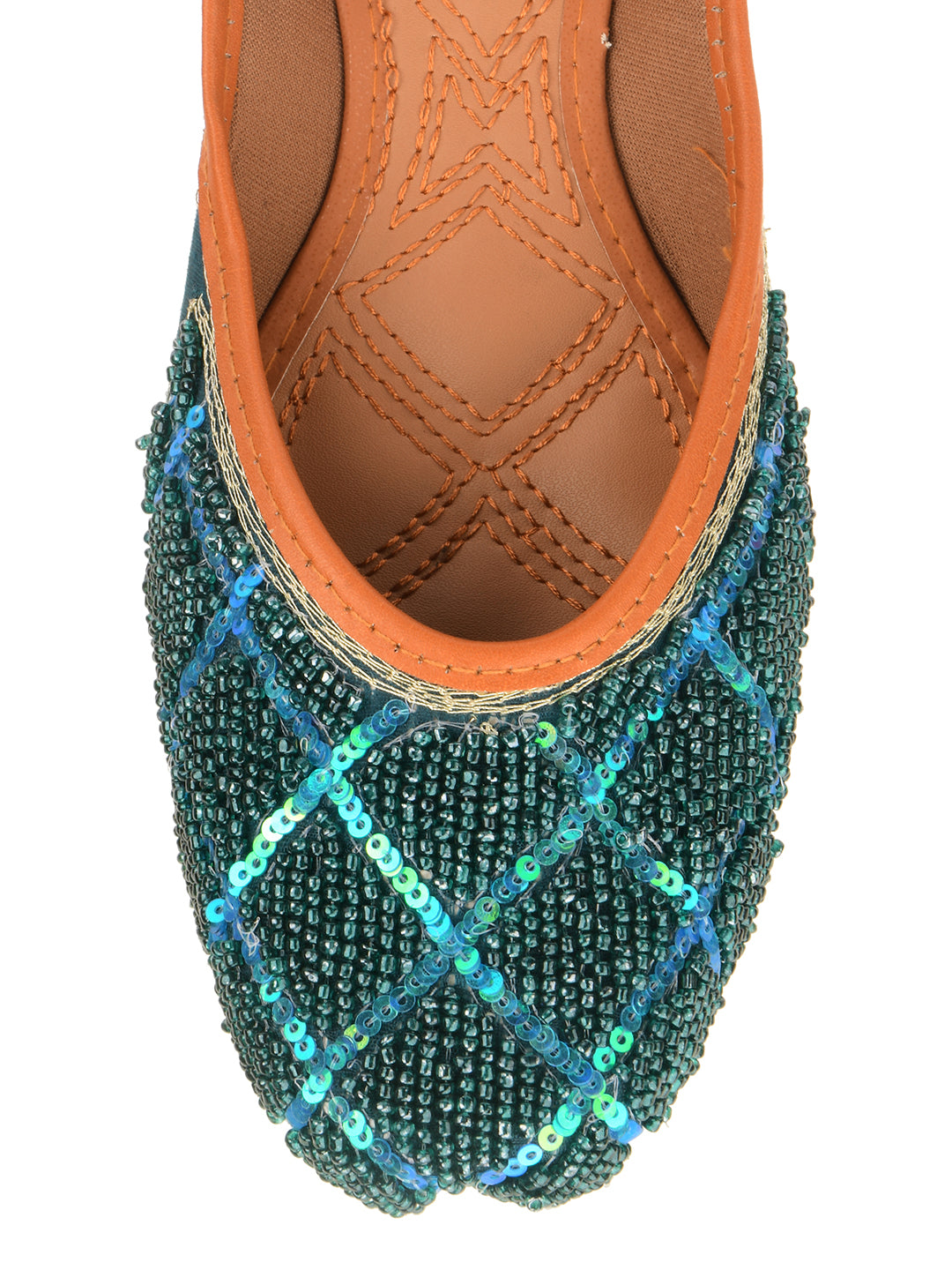 DESI COLOUR Women Teal Ethnic Punjabi Jutti