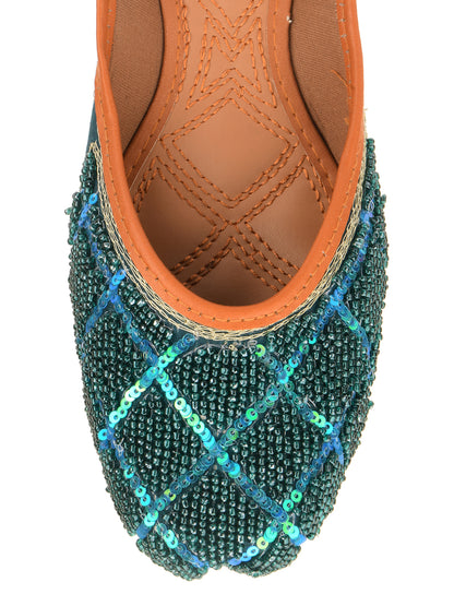 DESI COLOUR Women Teal Ethnic Punjabi Jutti