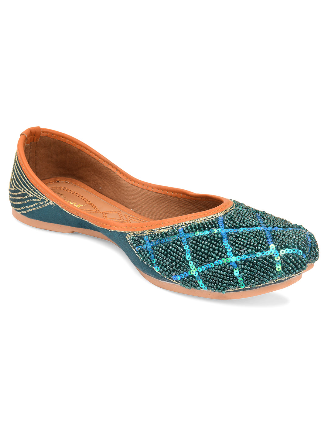 DESI COLOUR Women Teal Ethnic Punjabi Jutti