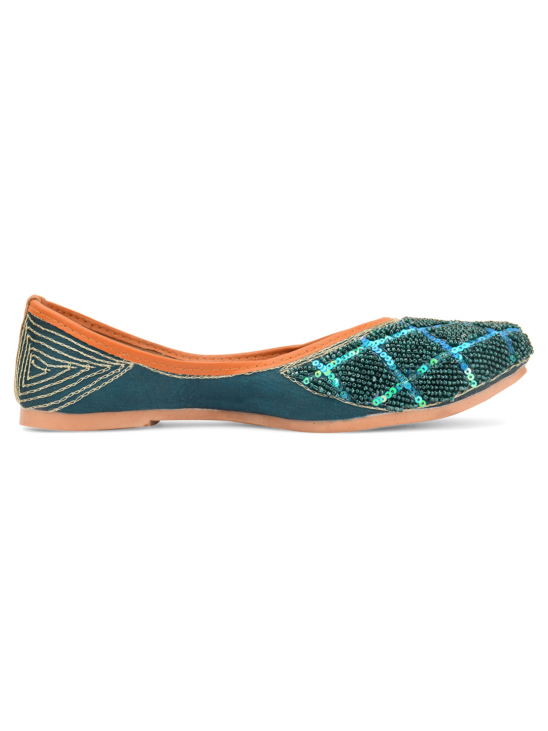 DESI COLOUR Women Teal Ethnic Punjabi Jutti