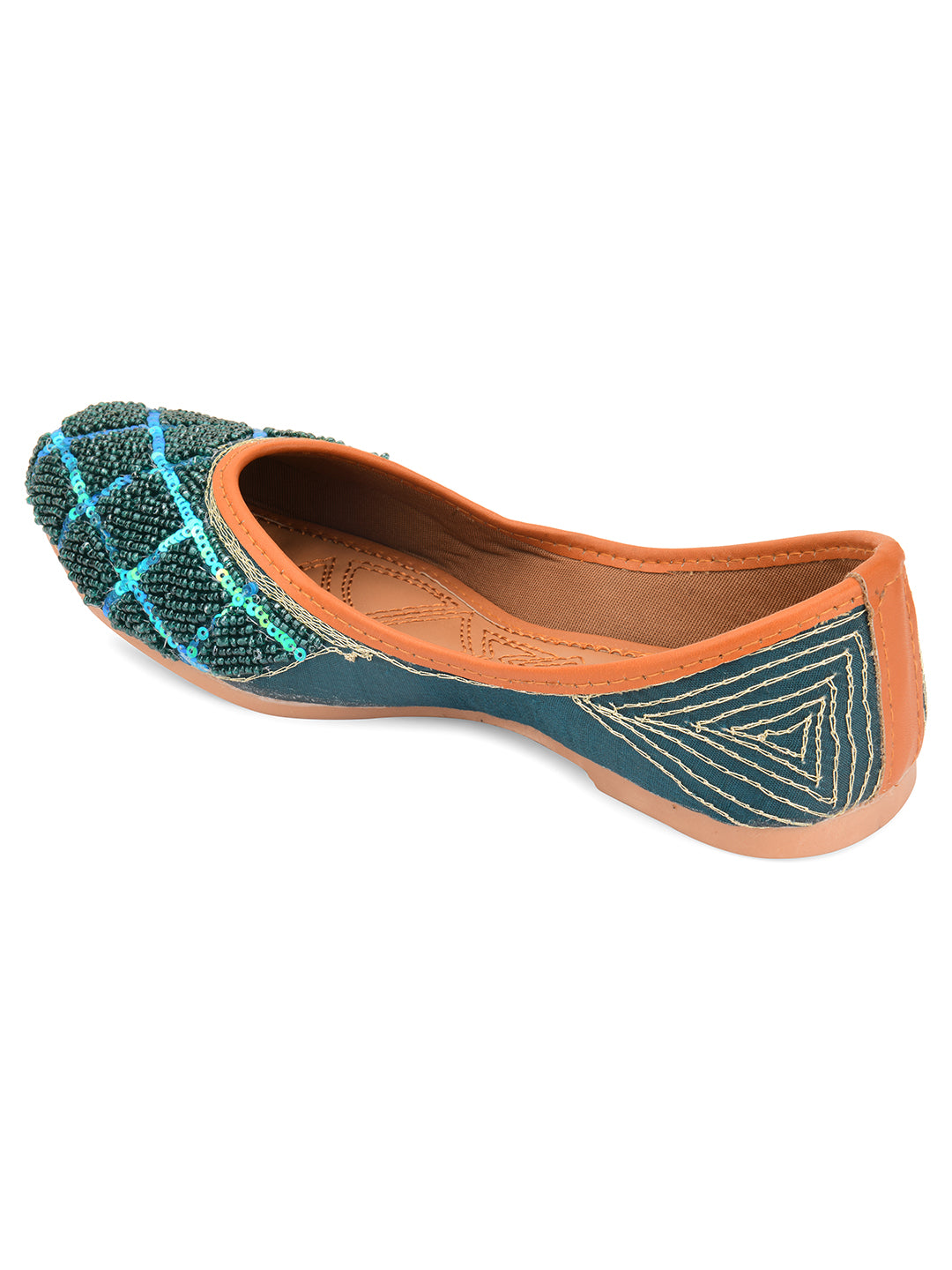 DESI COLOUR Women Teal Ethnic Punjabi Jutti