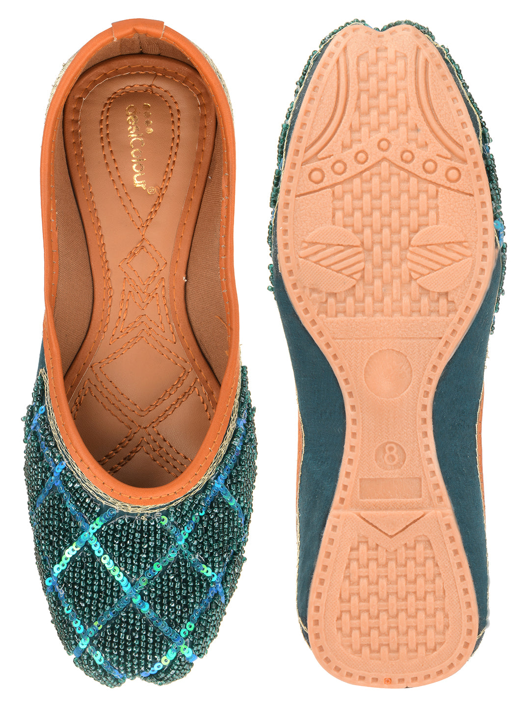 DESI COLOUR Women Teal Ethnic Punjabi Jutti