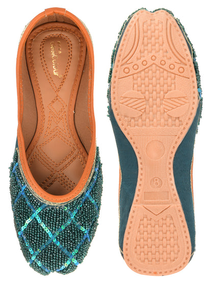 DESI COLOUR Women Teal Ethnic Punjabi Jutti