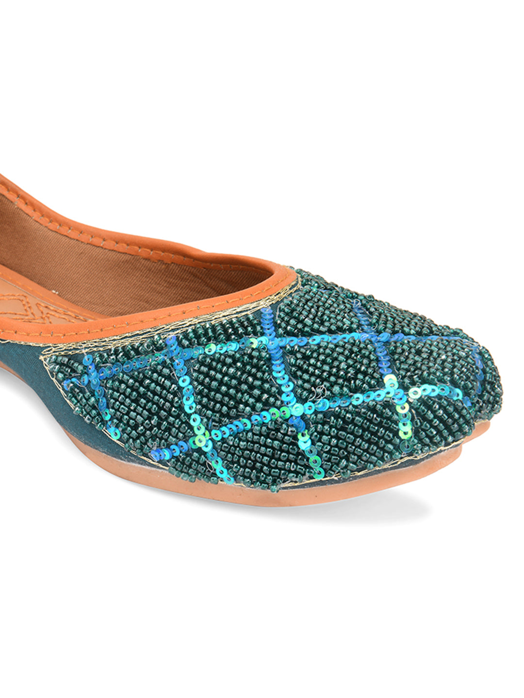 DESI COLOUR Women Teal Ethnic Punjabi Jutti