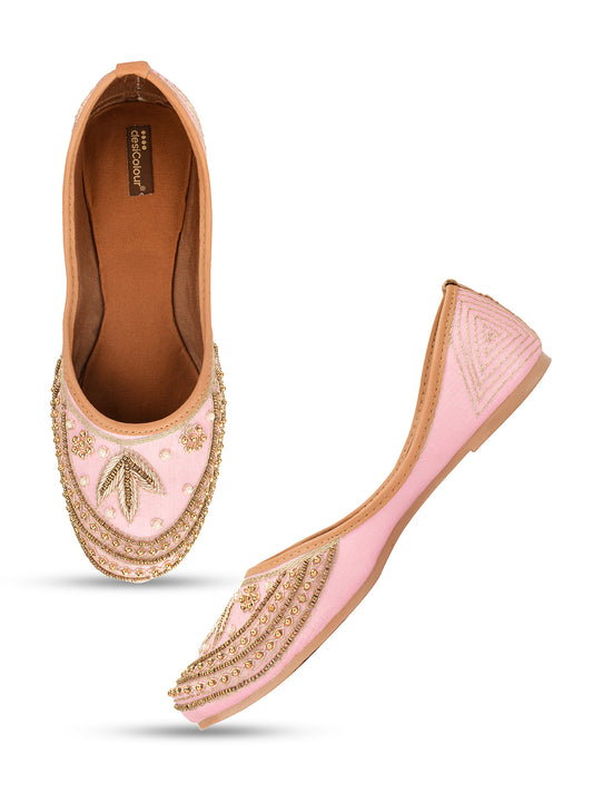 DESI COLOUR Women Pink Ethnic Punjabi Jutti