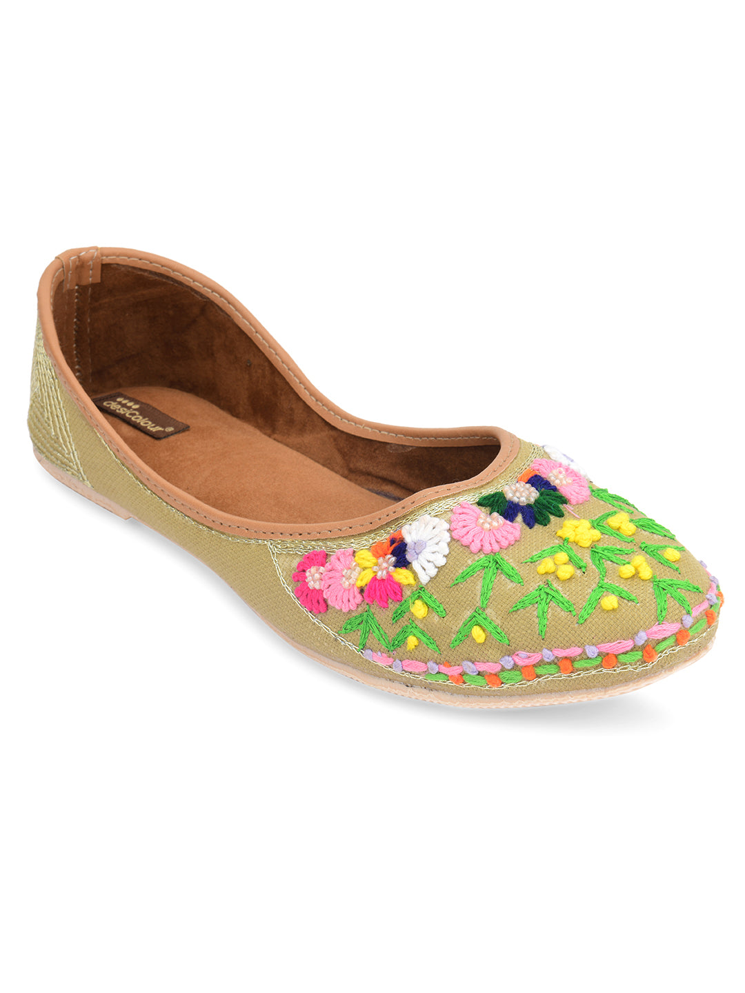 DESI COLOUR Women Green Ethnic Punjabi Jutti