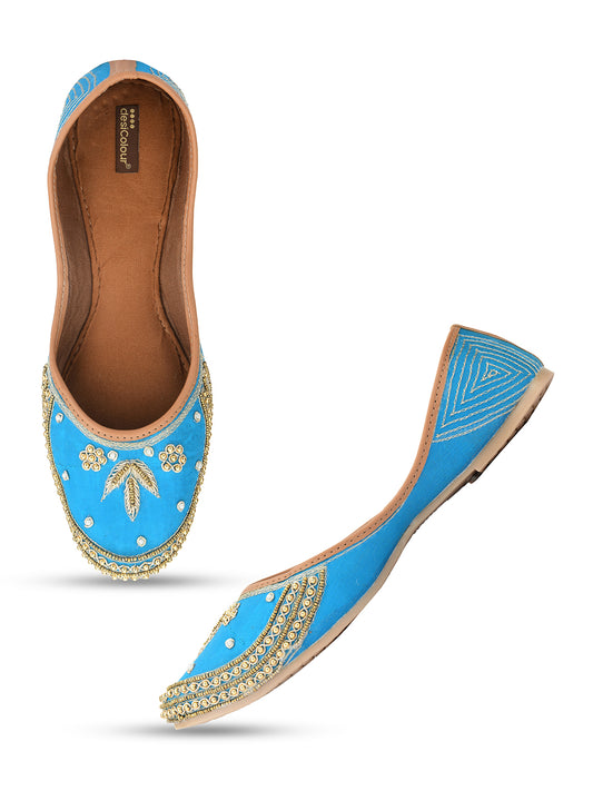 DESI COLOUR Women Blue Ethnic Punjabi Jutti