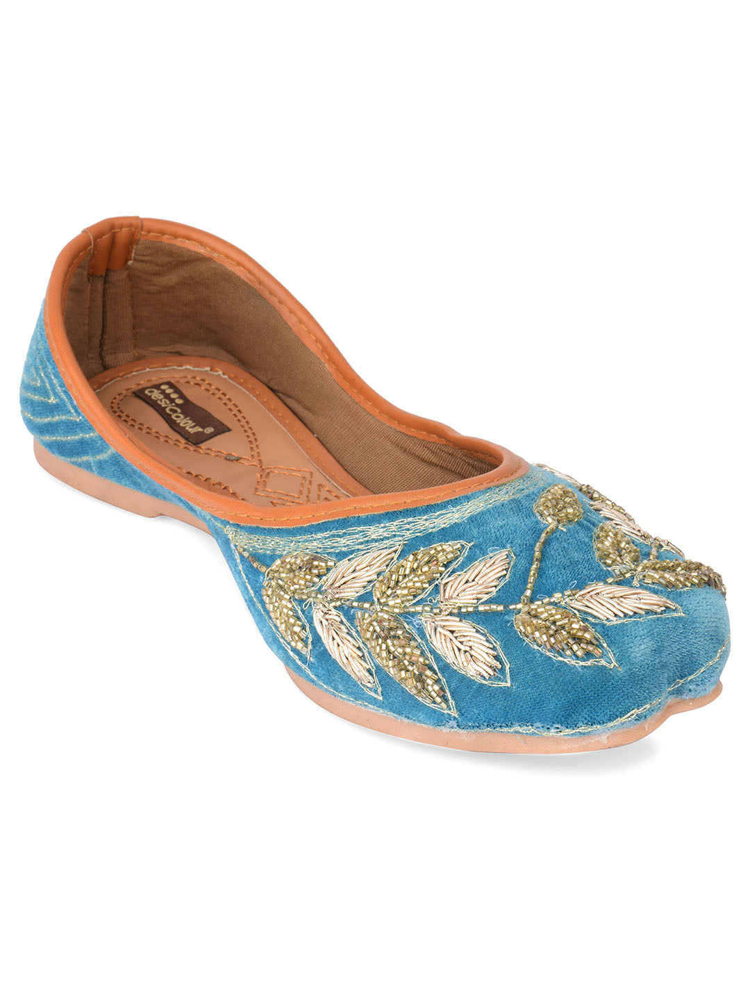 DESI COLOUR Women Teal Ethnic Punjabi Jutti