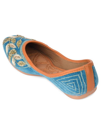 DESI COLOUR Women Teal Ethnic Punjabi Jutti