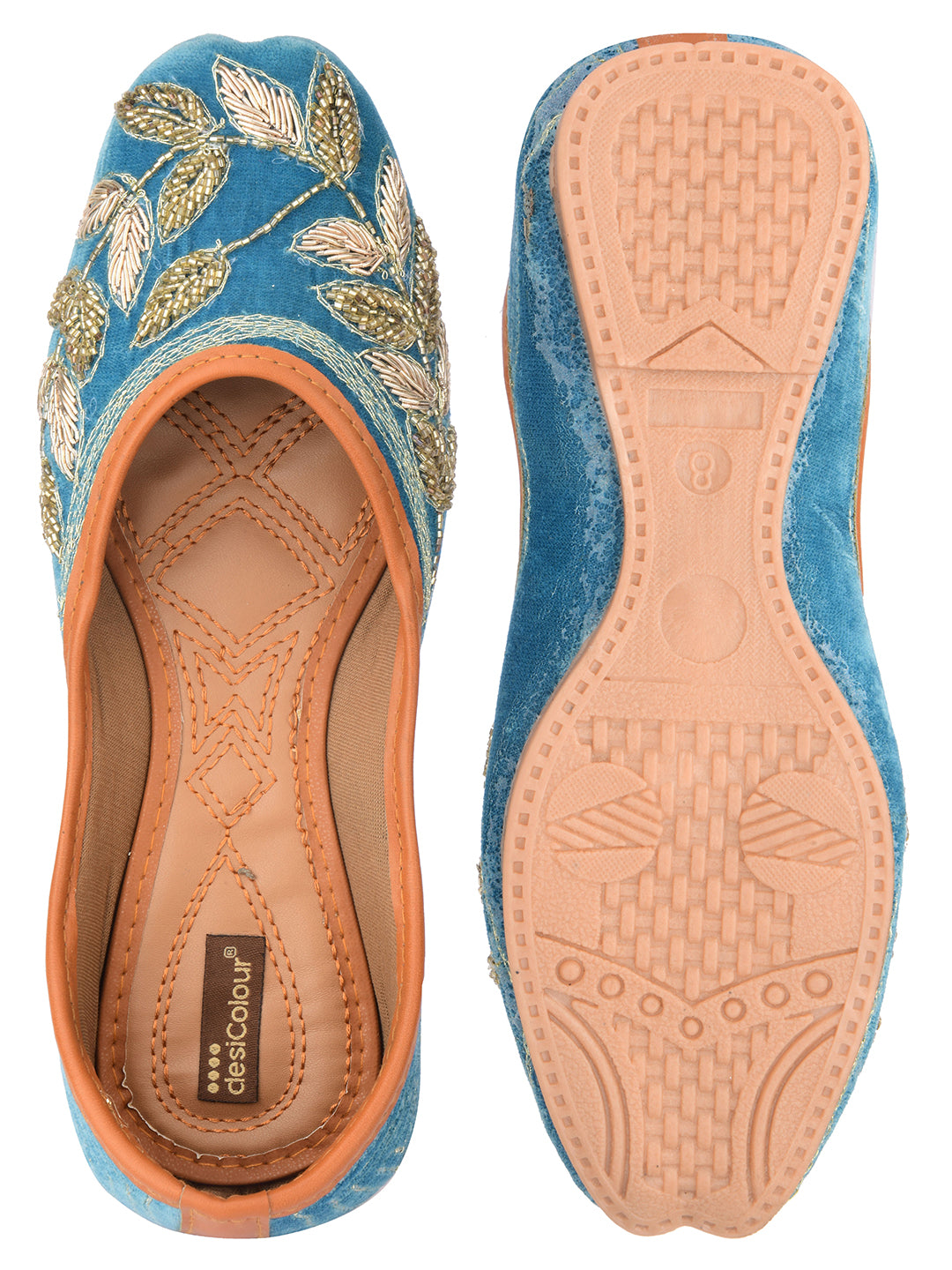 DESI COLOUR Women Teal Ethnic Punjabi Jutti