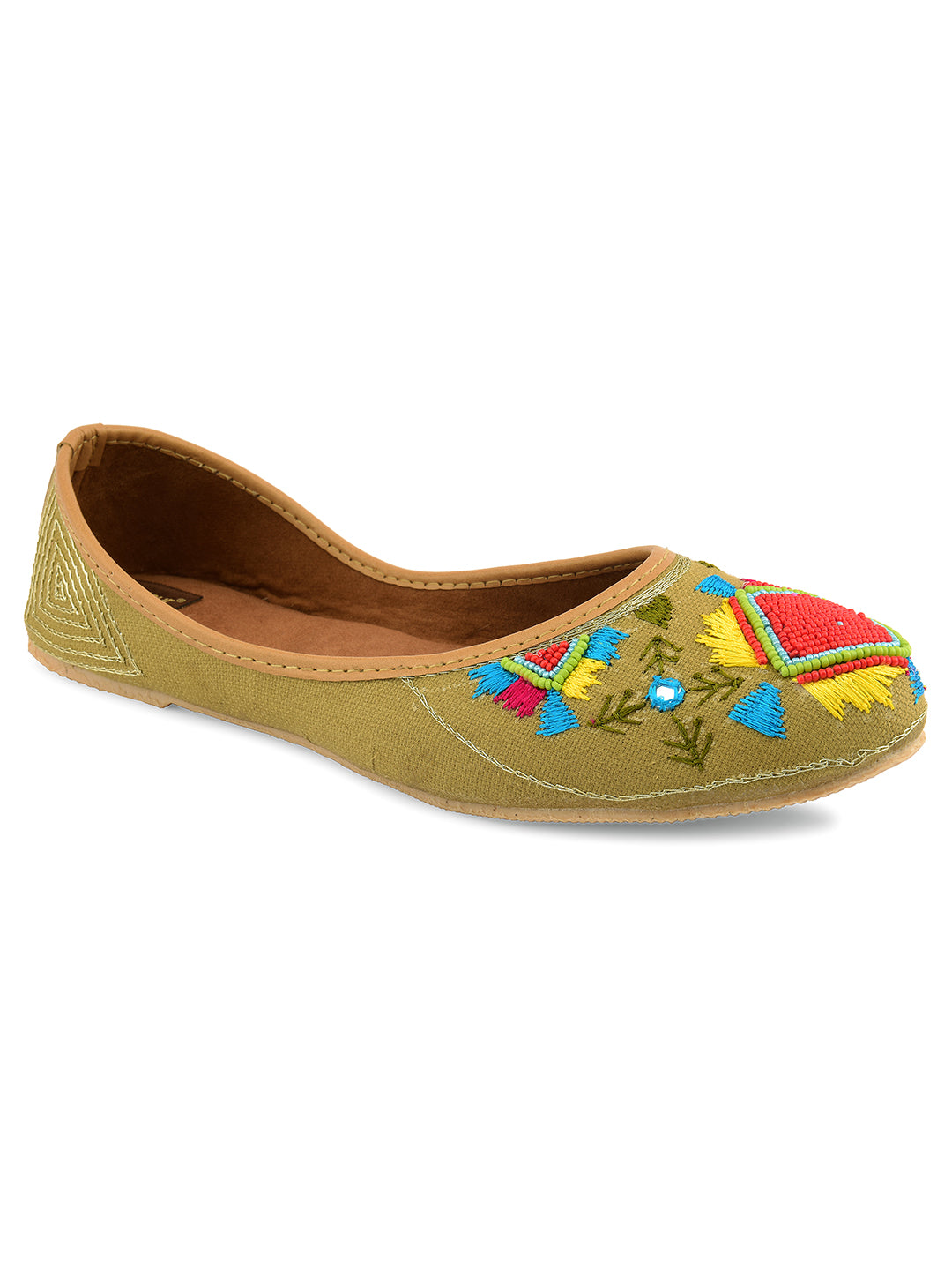 DESI COLOUR Women Olive Ethnic Punjabi Jutti