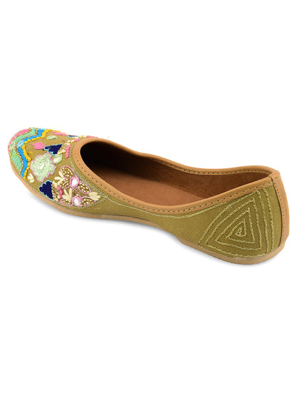DESI COLOUR Women Olive Ethnic Punjabi Jutti