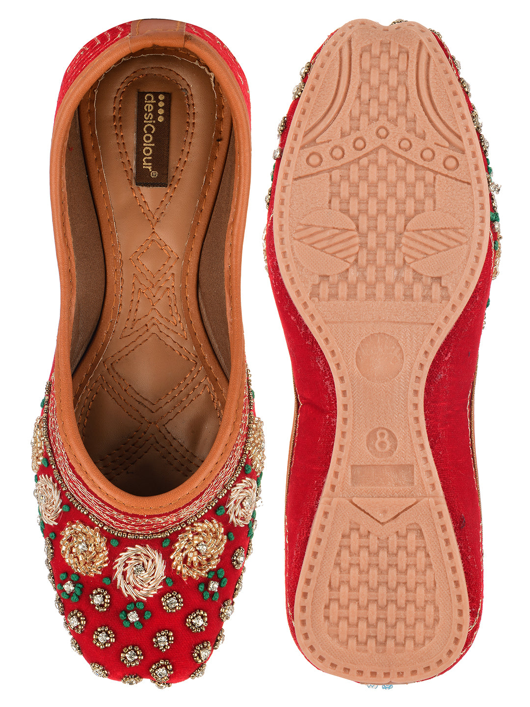 DESI COLOUR Women Red Ethnic Punjabi Jutti