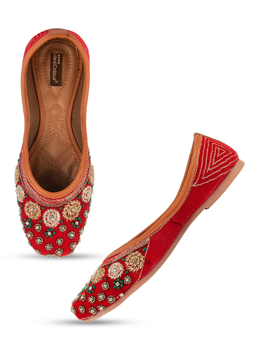 DESI COLOUR Women Red Ethnic Punjabi Jutti